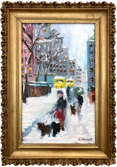 "Sunday Stroll in The Snow" Impressionist Oil Painting in Style of Guy Wiggins