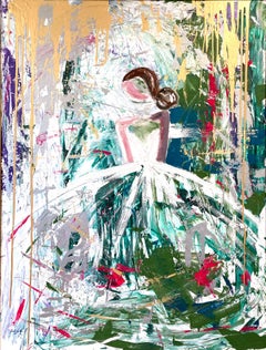 Pittura ad olio "Take Me to Pairs" Figura in abito Chanel Haute Couture Francese