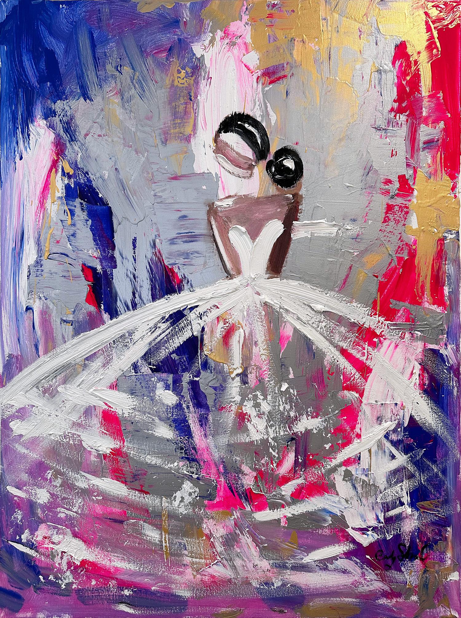 Abstrakte Figur „Take Me to Paris“ Chanel Kleid Haute Couture Ölgemälde Leinwand – Painting von Cindy Shaoul