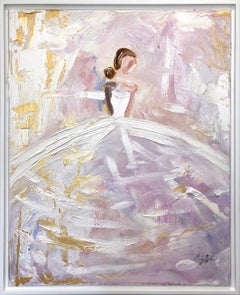 "Llévame a París" Figura con vestido de alta costura francesa Pintura rosa sobre lienzo
