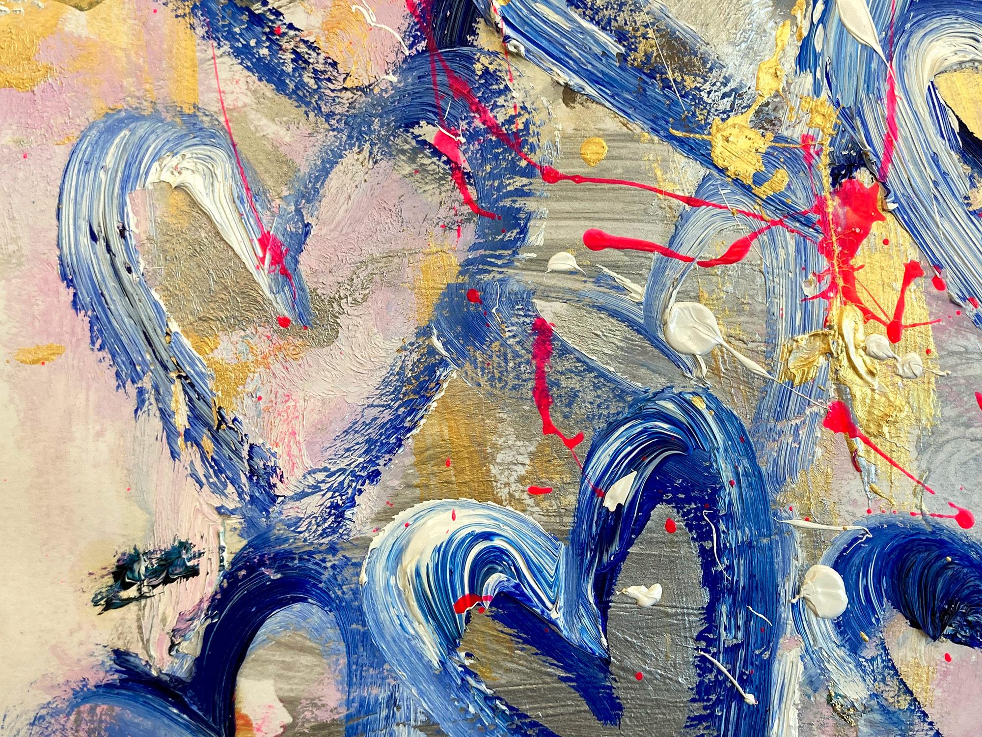 « Take You Dancing », peinture abstraite sur papier représentant des cœurs de pop art colorés - Gris Figurative Painting par Cindy Shaoul