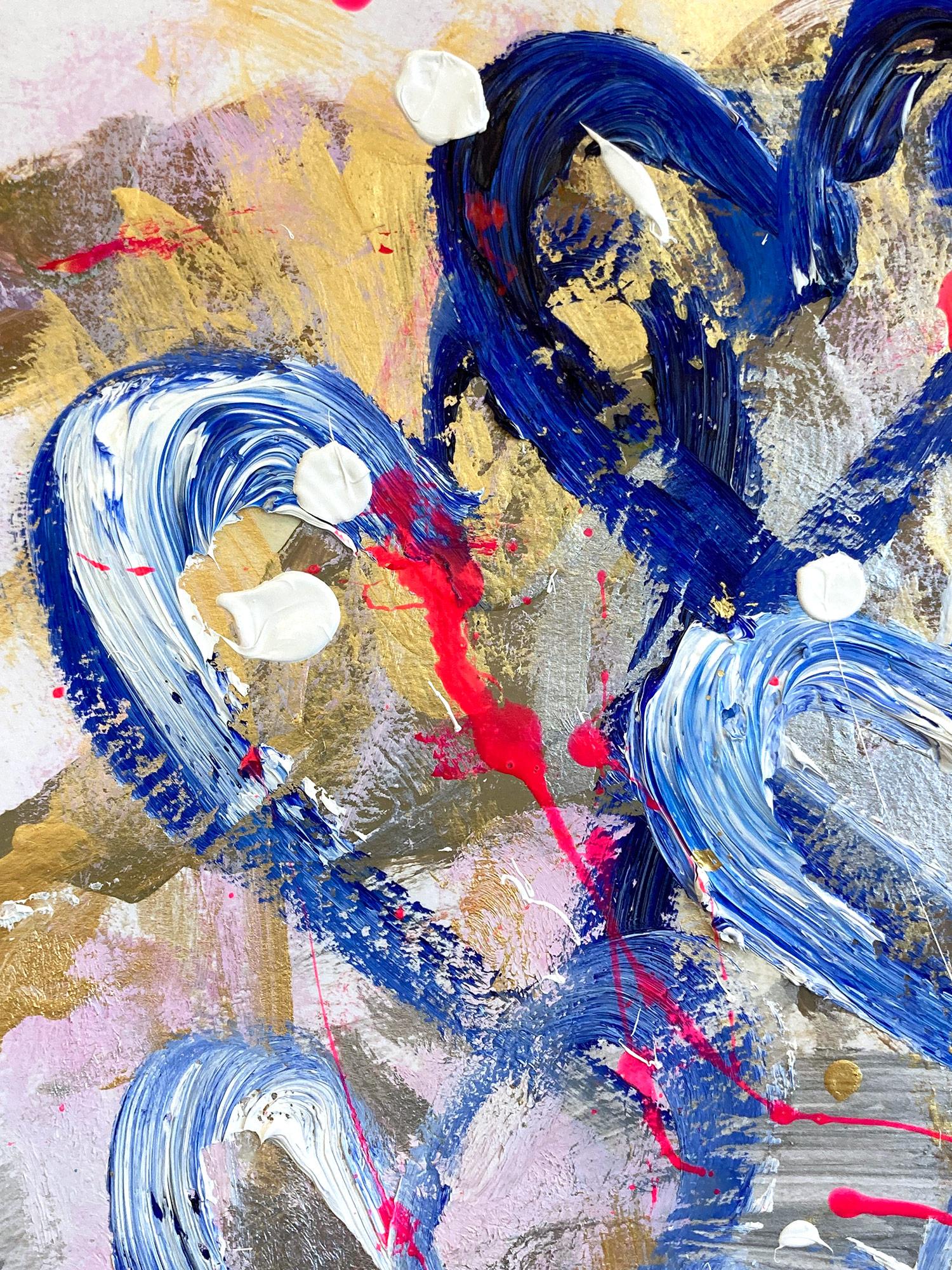 « Take You Dancing », peinture abstraite sur papier représentant des cœurs de pop art colorés en vente 2