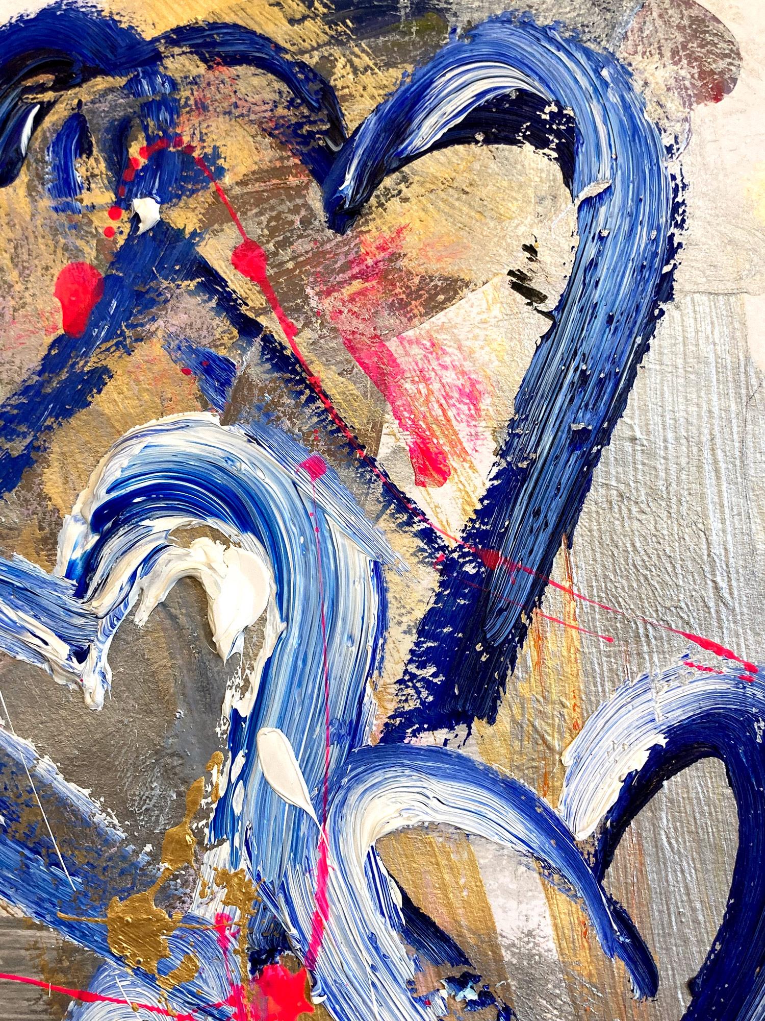 « Take You Dancing », peinture abstraite sur papier représentant des cœurs de pop art colorés en vente 4