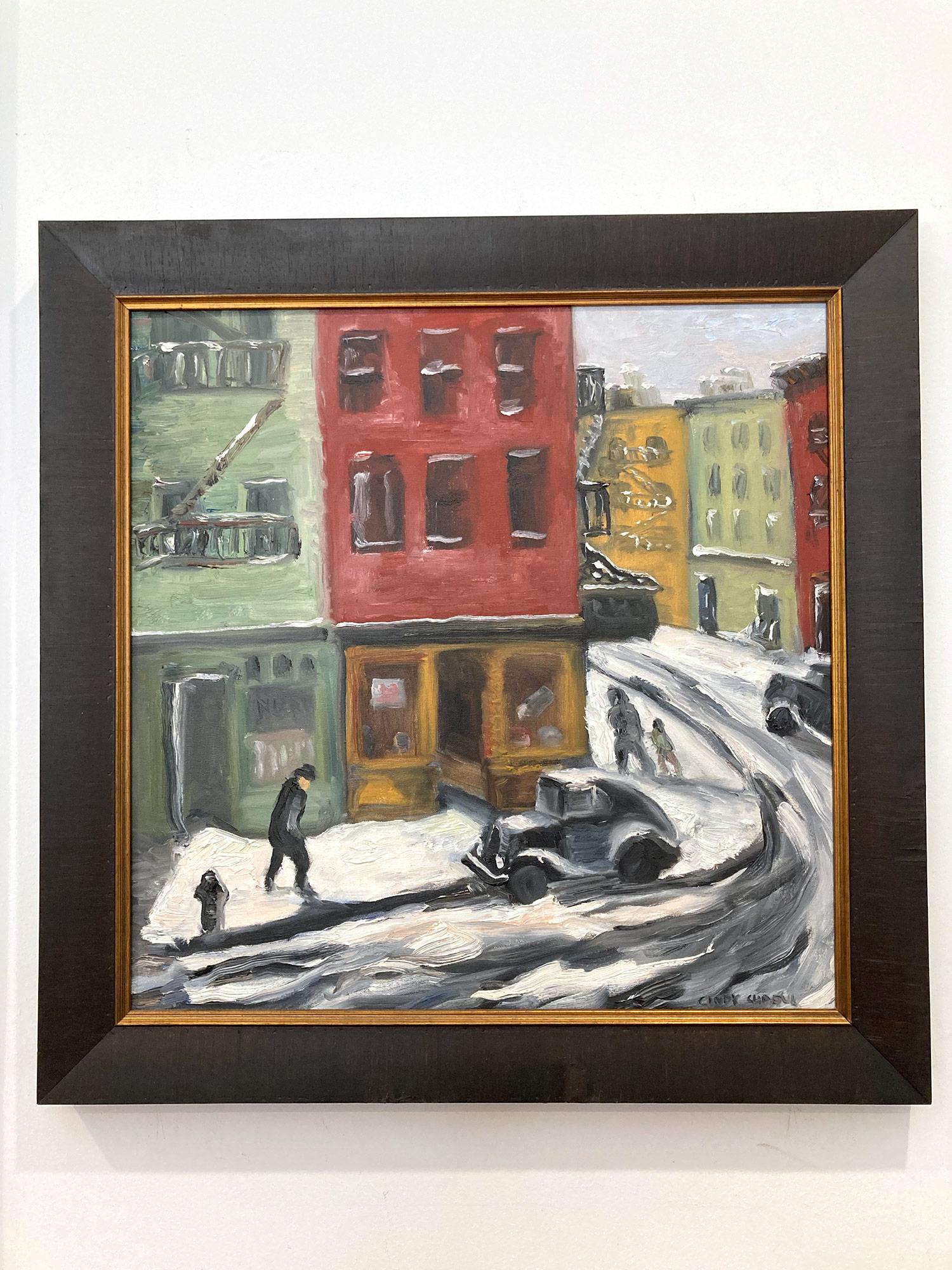 „Tavern Snow, West Village“, impressionistisches Ölgemälde in New York City, 1920er Jahre im Angebot 11