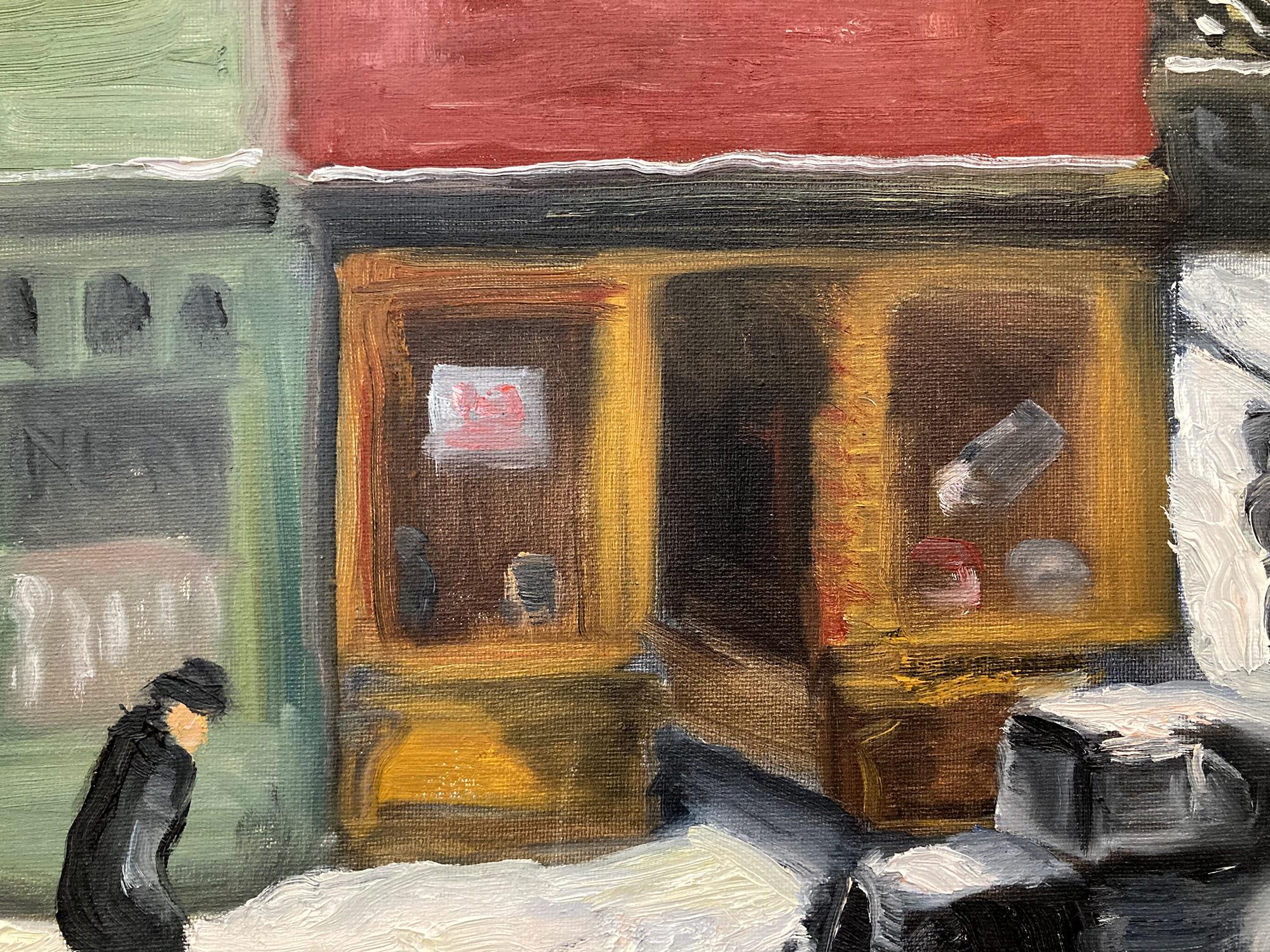 „Tavern Snow, West Village“, impressionistisches Ölgemälde in New York City, 1920er Jahre im Angebot 1