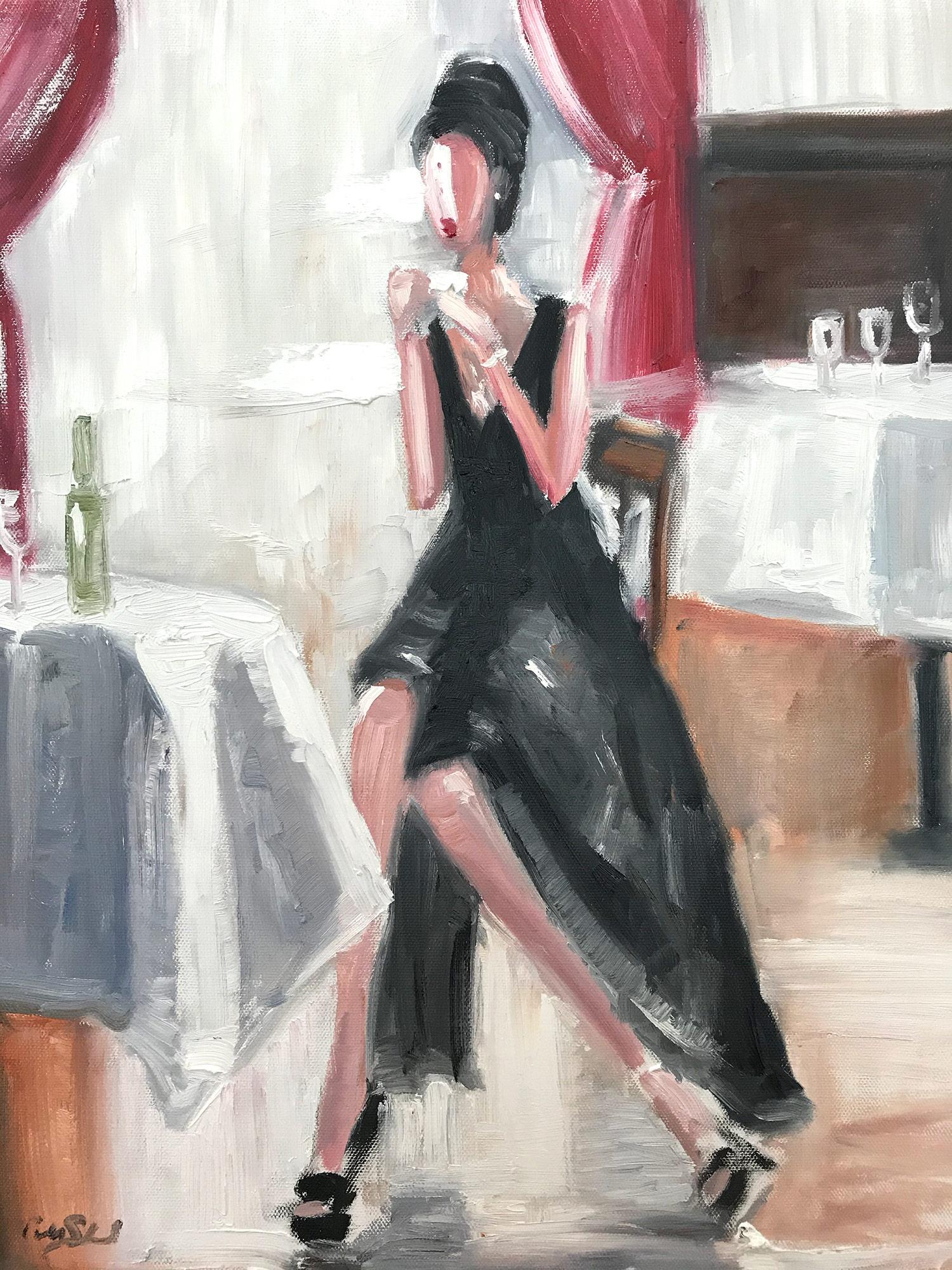 Cindy Shaoul Figurative Painting - "Tea at the Plaza" New York City Fashion Impressionistic Oil Painting on Canvas