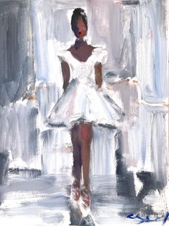 „Die Ballerina“ Figur in der Haute Couture-Modeschau, Ölgemälde auf Papier
