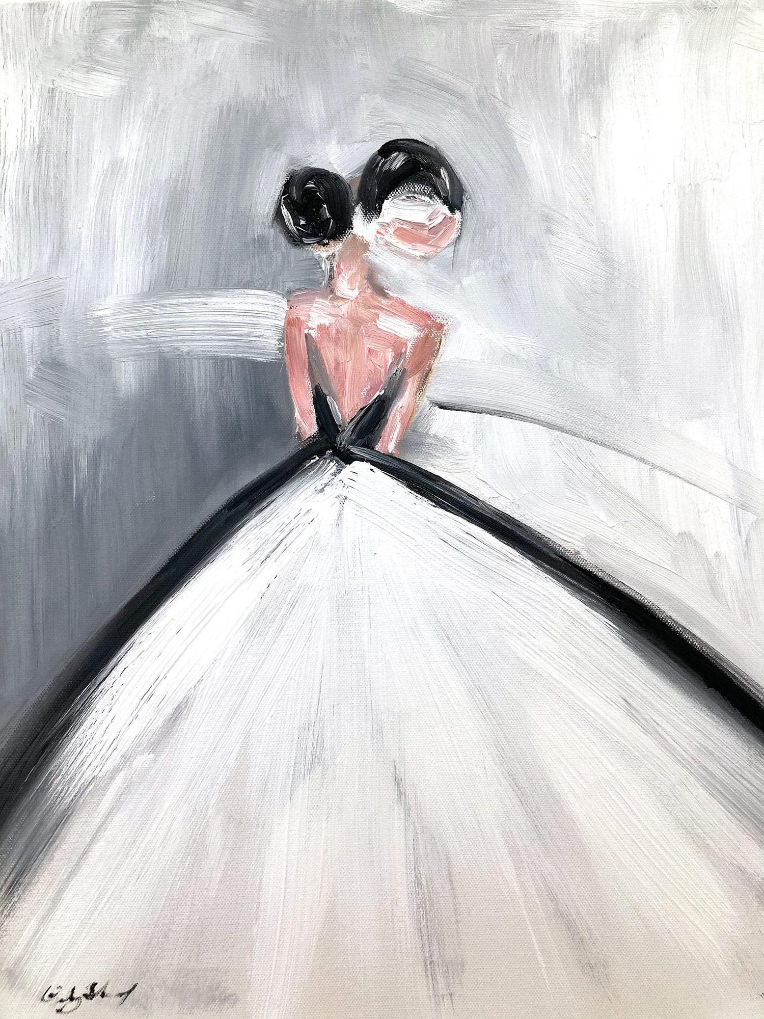 „Die Ballerina“ Figur mit Chanel-Kleid Französisch Haute Couture Öl Leinwand Gemälde – Painting von Cindy Shaoul