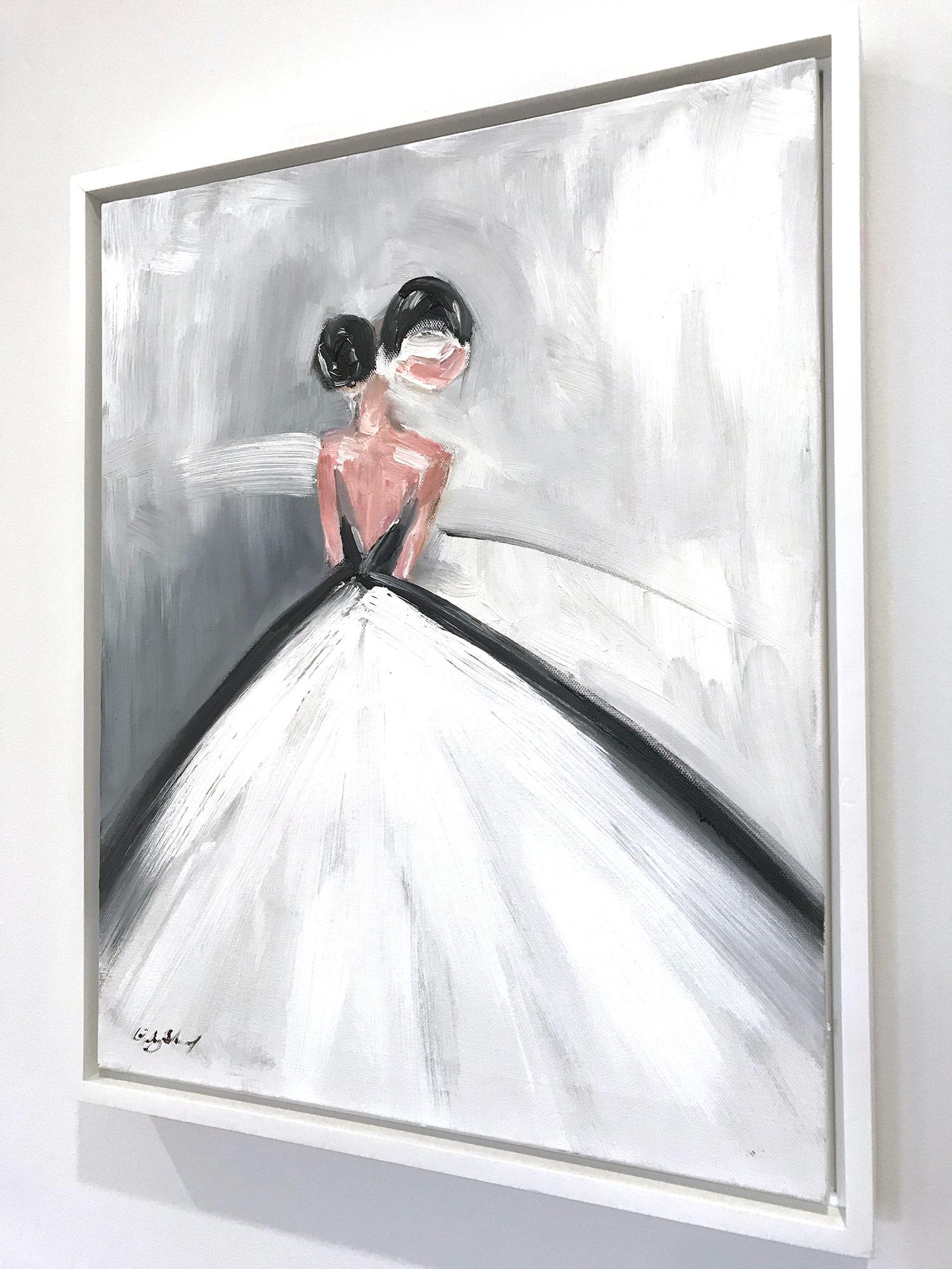 „Die Ballerina“ Figur mit Chanel-Kleid Französisch Haute Couture Öl Leinwand Gemälde im Angebot 4
