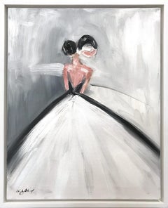 "The Ballerina" Figure with Chanel Gown French Haute Couture Oil Canvas Painting