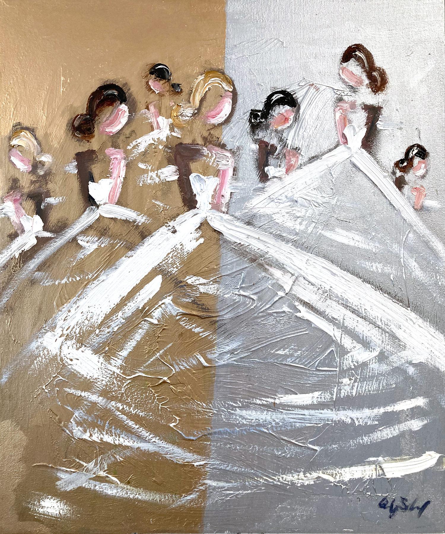 "Las Bailarinas" Figuras Abstractas con Vestidos Pintura al Óleo Francesa sobre Lienzo