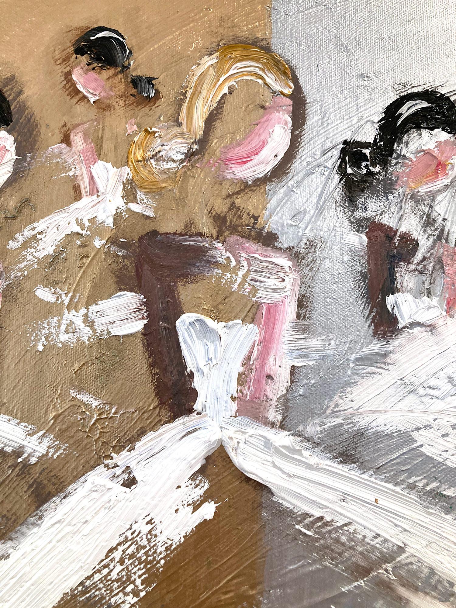 Abstrakte Figuren mit Kleidern, Französisches Ölgemälde auf Leinwand, „The Ballerinas“ – Painting von Cindy Shaoul