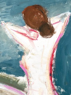 "The Bather" Modern Abstract Woman in Style of Modigliani Oil Painting on Paper