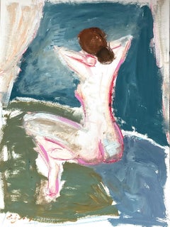 "The Bather" Modern Abstract Woman in Style of Modigliani Oil Painting on Paper