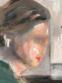 "The Break" Haute Couture Impressionistic Oil Painting Figure & Baby Grand Piano