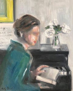 "The Break" Haute Couture Impressionistic Oil Painting Figure & Baby Grand Piano