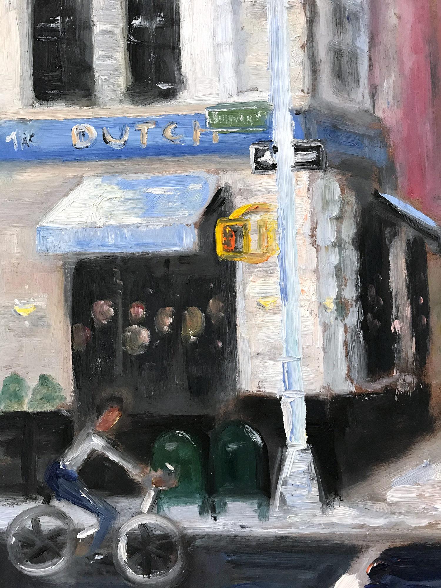 Impressionistisches Ölgemälde auf Karton „The Dutch“ Plein Air mit Figuren und Autos, Impressionistisches Ölgemälde (Amerikanischer Impressionismus), Painting, von Cindy Shaoul