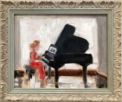 "The Pianist" Impressionistic Oil Painting of a Woman Playing the Piano Indoors 