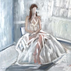"The Seated Butterfly" Figure in Paris with Haute Couture Oil Painting on Canvas