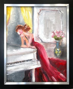 "Thinking of Her Next Song " Haute Couture & Piano Impressionistic Oil Painting