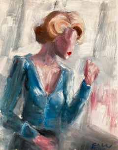 "Pensando en París" Figura Impresionista de Mujer Rubia Pintura al Óleo sobre Papel