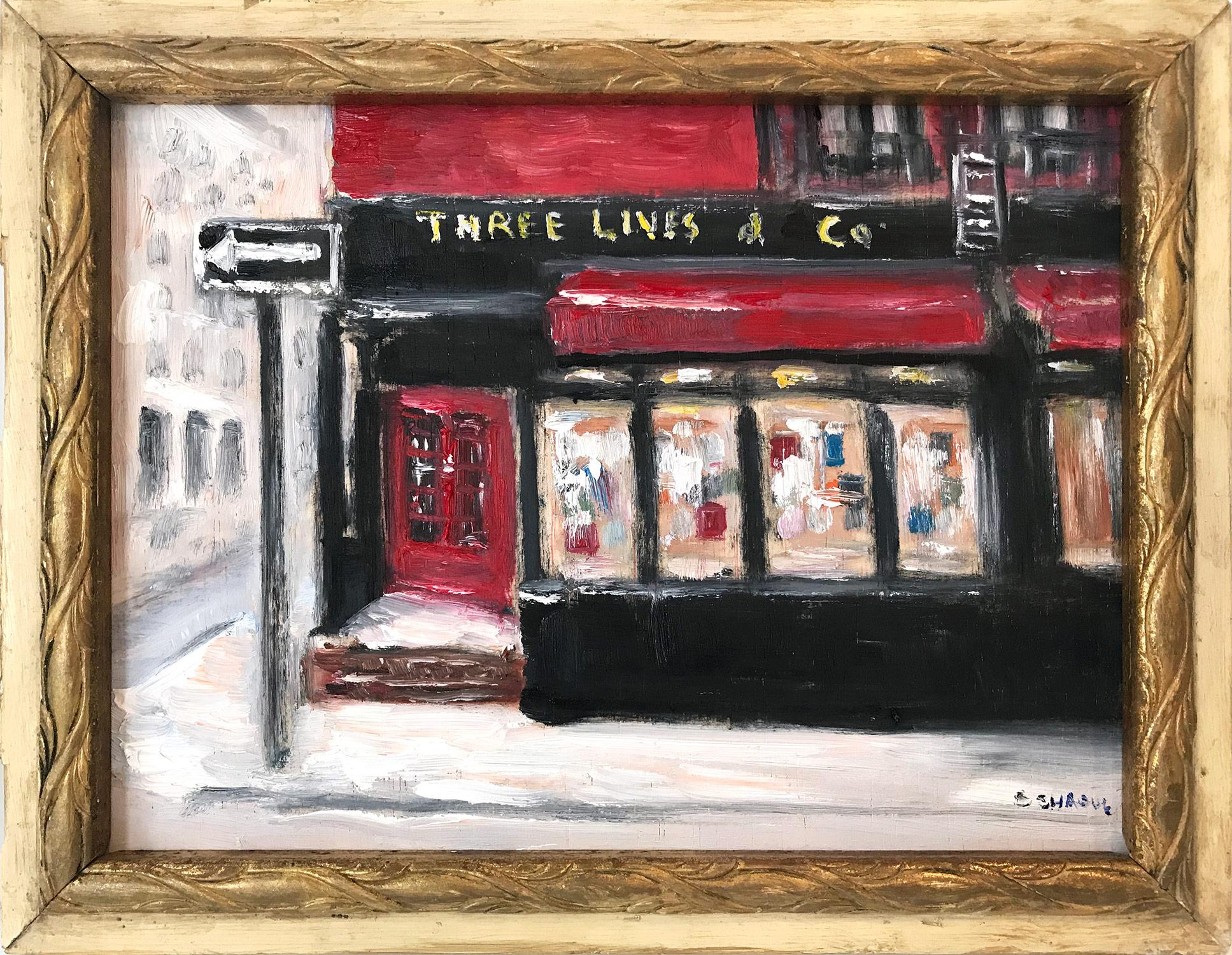 Cindy Shaoul Still-Life Painting - "Three Lives & Co" Impressionist Plein Air Oil Painting in Greenwich Village