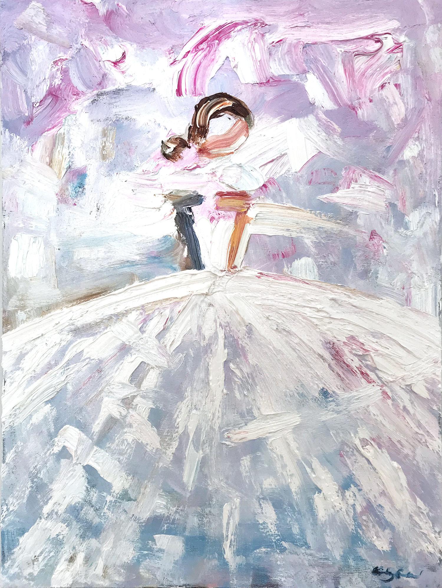 Cindy Shaoul Abstract Painting - "Tiffany" Abstract Figure with Gown French Haute Couture Oil Painting on Canvas