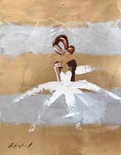"Timeless Chanel" Figure Gown Haute Couture Gold & Silver Oil Painting on Paper
