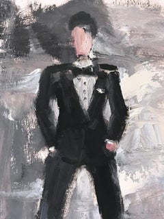 "Tux" Figure wearing Saint Laurant Tuxedo in London Oil Painting on Paper