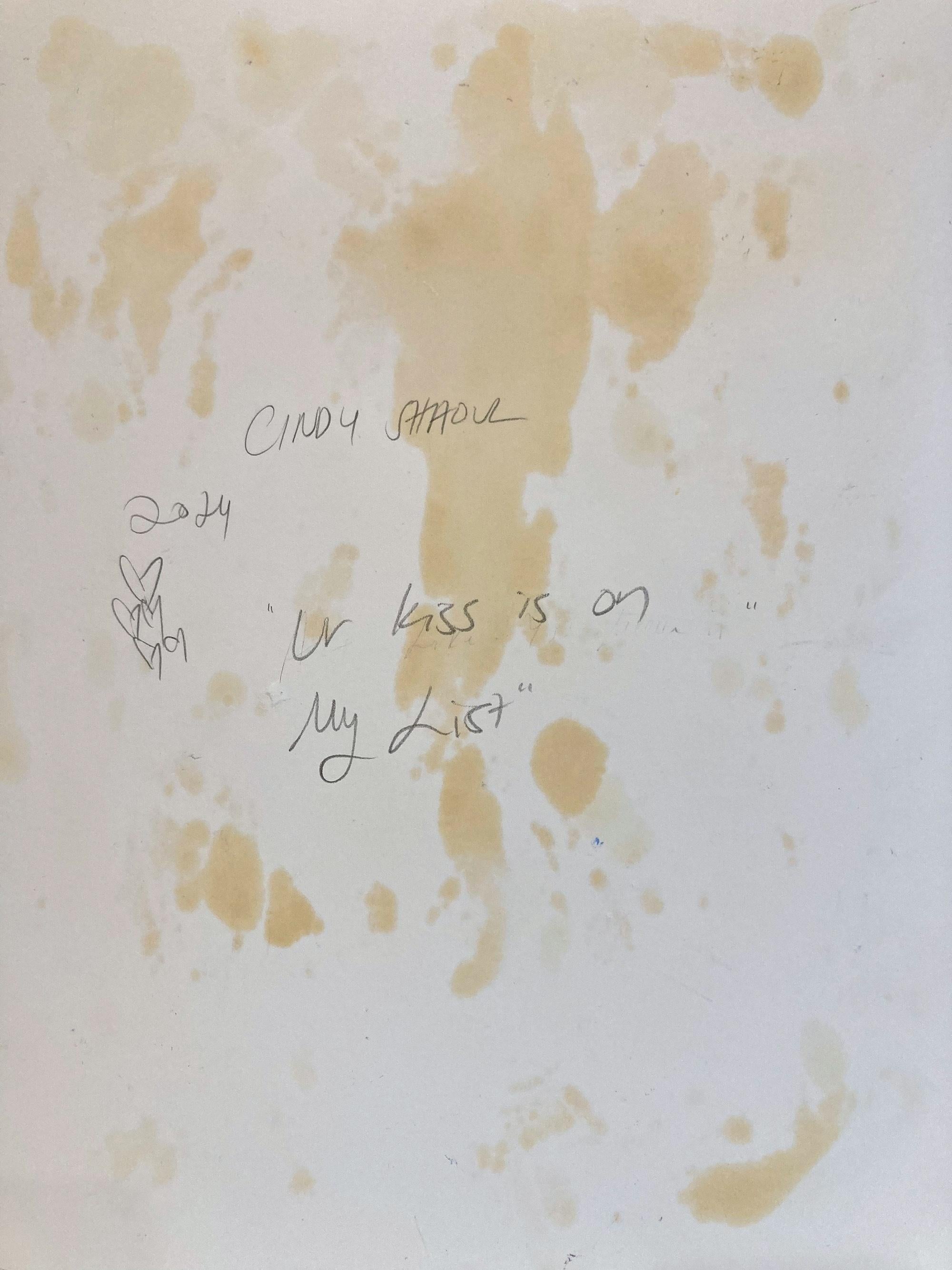 « Ur Kiss Is On My List » - Peinture abstraite sur papier colorée représentant des cœurs de Pop Art en vente 3