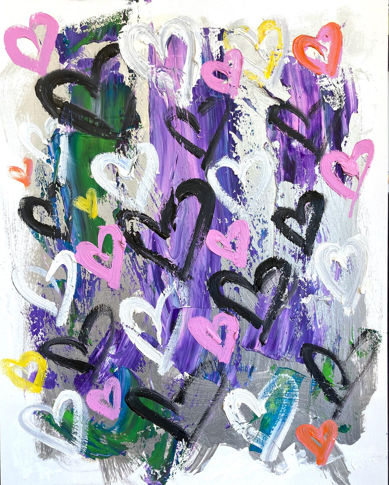 "Ur Kiss Is On My List" Colorido Pop Art Corazones Pintura Abstracta sobre Papel