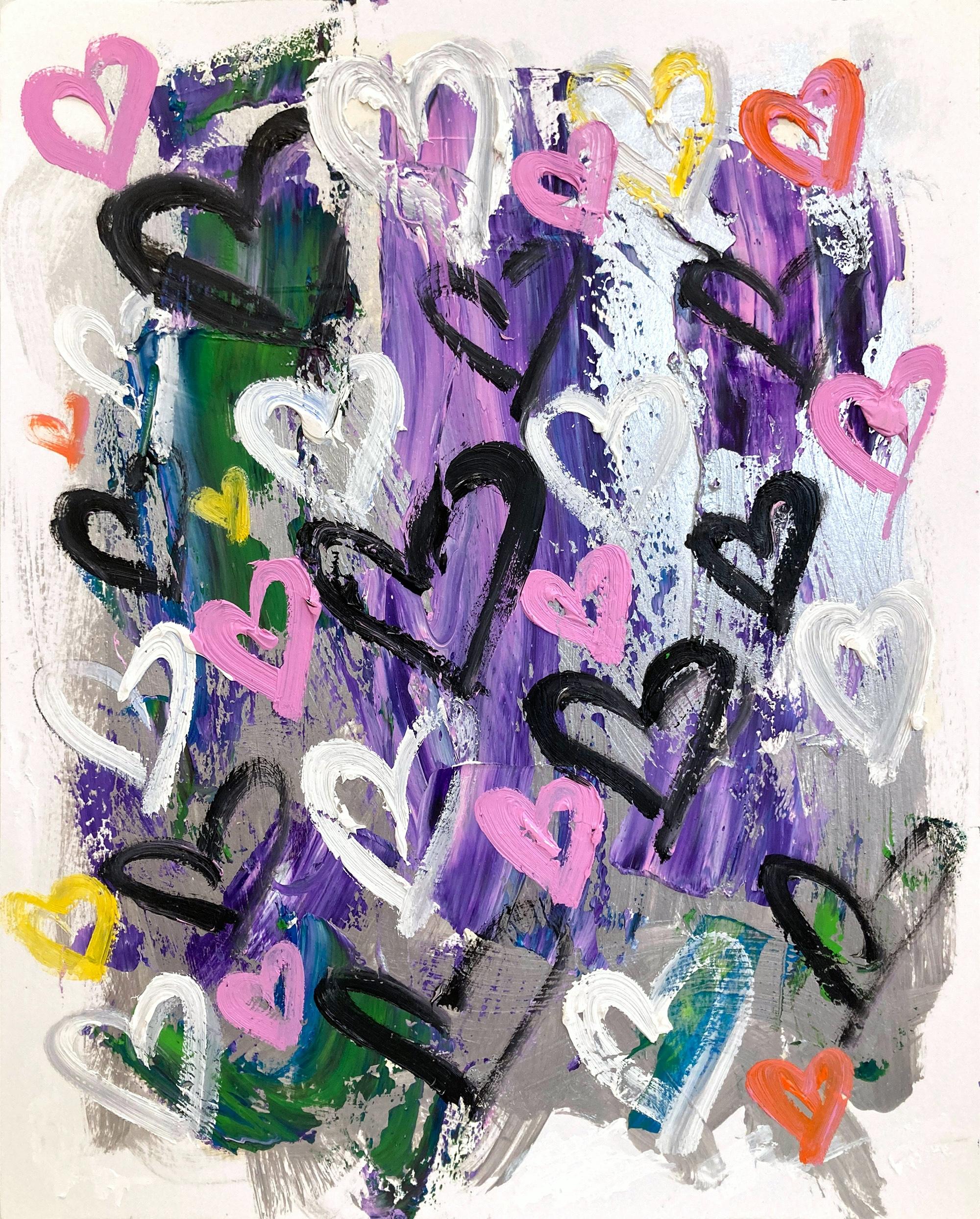"Ur Kiss Is On My List" Colorful Pop Art Hearts Abstract Painting on Paper