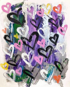 "Ur Kiss Is On My List" Colorful Pop Art Hearts Abstract Painting on Paper