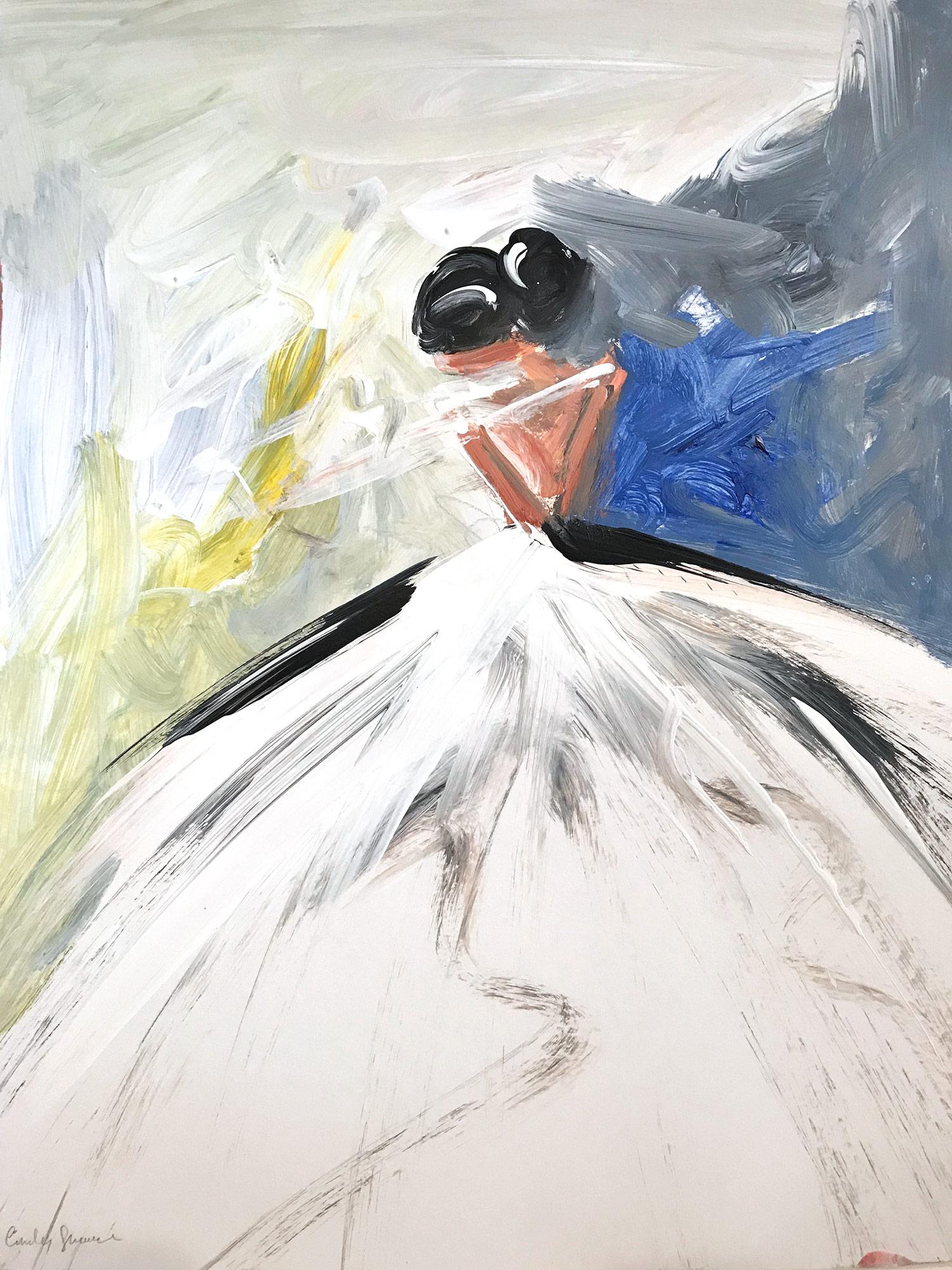 Abstract Painting di Cindy Shaoul - "Parisian Mornings" Figura astratta di alta moda su carta Pittura su carta