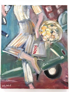 "Vogue, Vespa, Flowers" Figure with Chanel NYC Oil Painting on Canvas