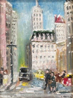 "Walking By The Plaza at Twilight -NYC-" Impressionist Street Scene Oil Painting