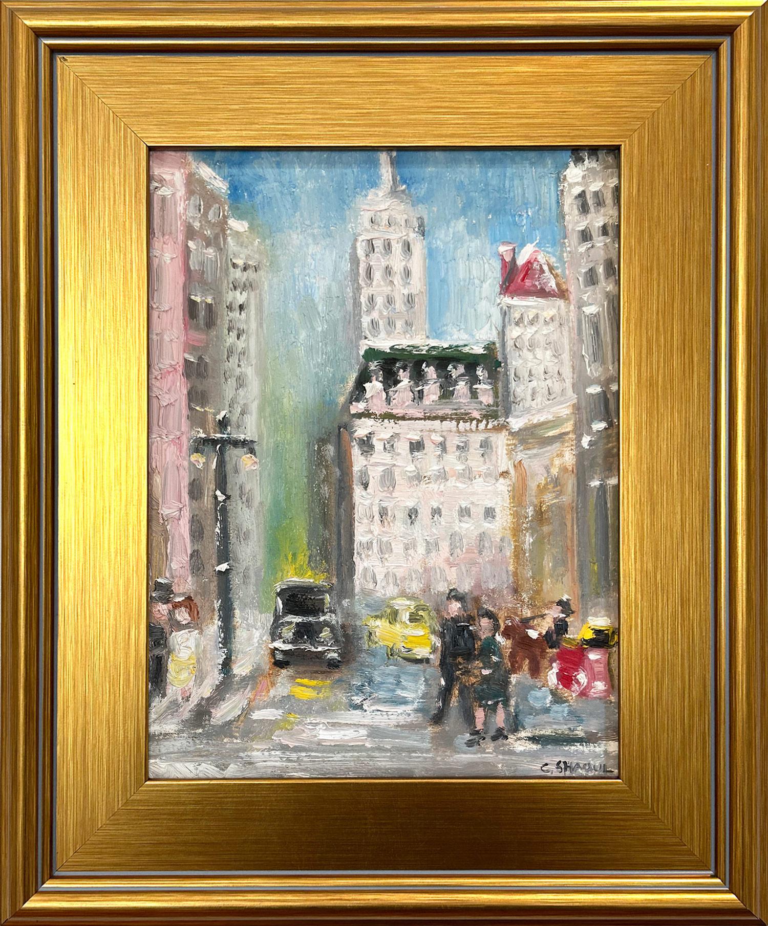 "Walking By The Plaza in der Dämmerung -NYC-" Impressionistische Straßenszene Ölgemälde