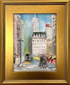 "Walking By The Plaza at Twilight -NYC-" Impressionist Street Scene Oil Painting