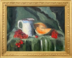 Cantalupo "appena tagliato" con brocca d'acqua e uva Pittura ad olio impressionista