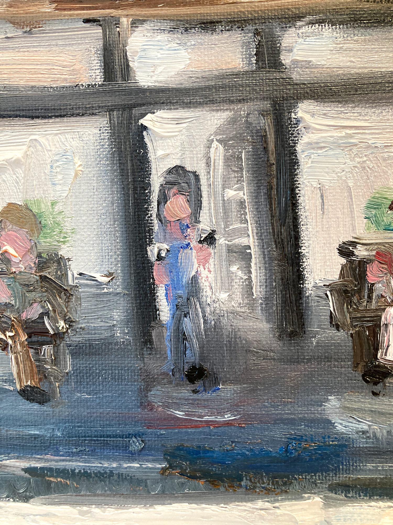 « West Village Coffee Stop », peinture à l'huile d'une rue en plein air de New York avec des personnages en vente 3