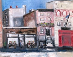 "West Village Fire House" Oil Painting of a Plein Air Street NYC with Figures