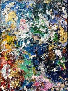 "Di cosa sono fatti i sogni" Colorato dipinto contemporaneo a olio e oro su pannello di Wood