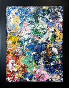 "Di cosa sono fatti i sogni" Colorato dipinto contemporaneo a olio e oro su pannello di Wood
