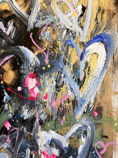 "Cuando me besaste por primera vez" Colorido Pop Art Corazones Pintura abstracta sobre papel