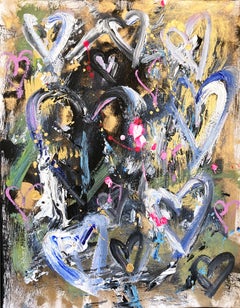 "Cuando me besaste por primera vez" Colorido Pop Art Corazones Pintura abstracta sobre papel