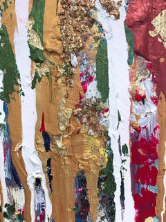 "Wild Emerald" Colorful Contemporary Oil and Mixed Media Painting on Canvasboard