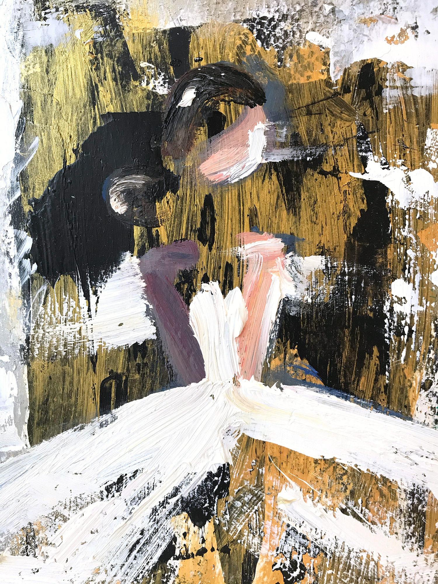 Peinture à l'huile sur papier - Figure avec robe de haute couture française - Painting de Cindy Shaoul