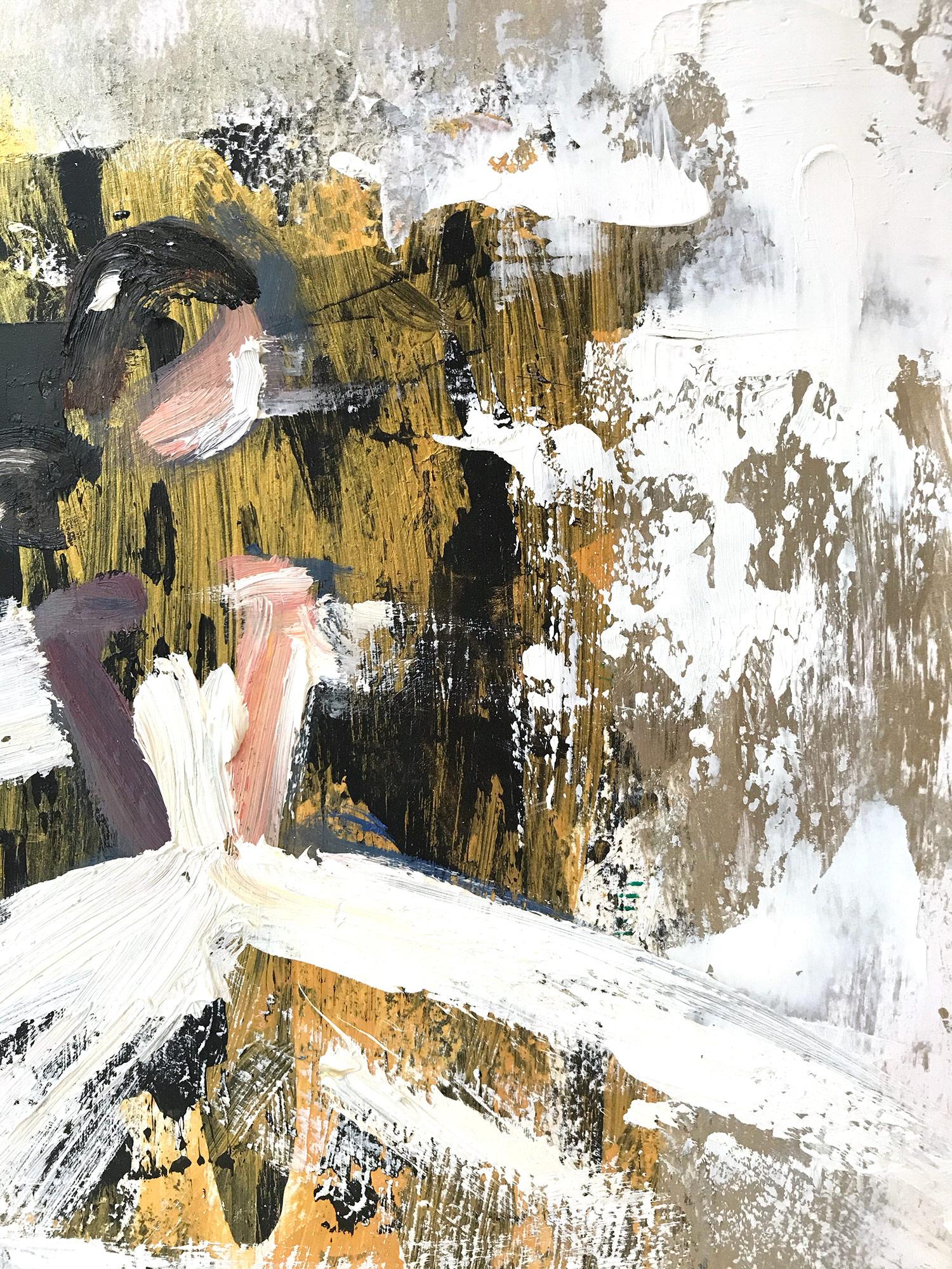 Peinture à l'huile sur papier - Figure avec robe de haute couture française - Abstrait Painting par Cindy Shaoul