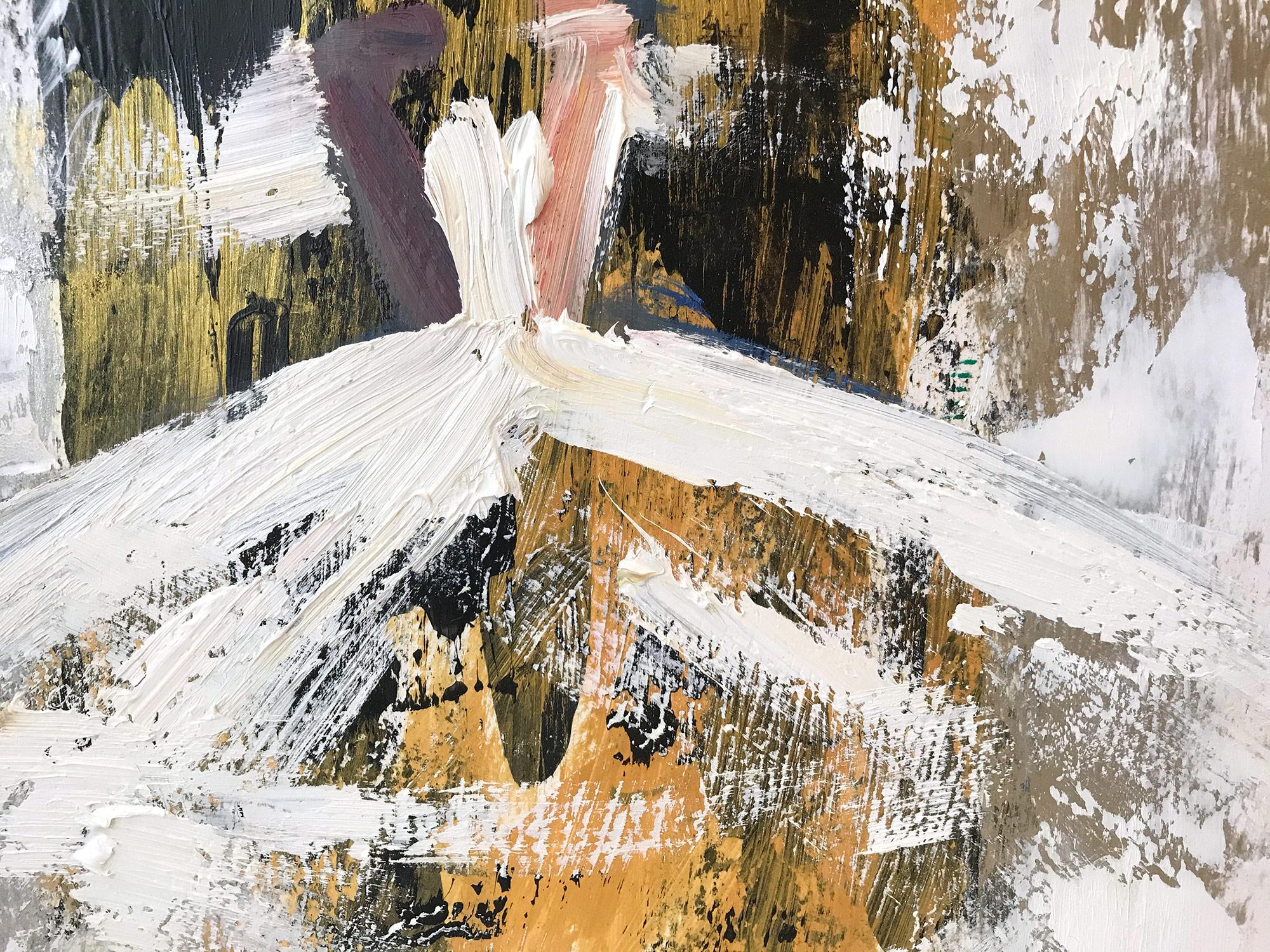 Peinture à l'huile sur papier - Figure avec robe de haute couture française en vente 2