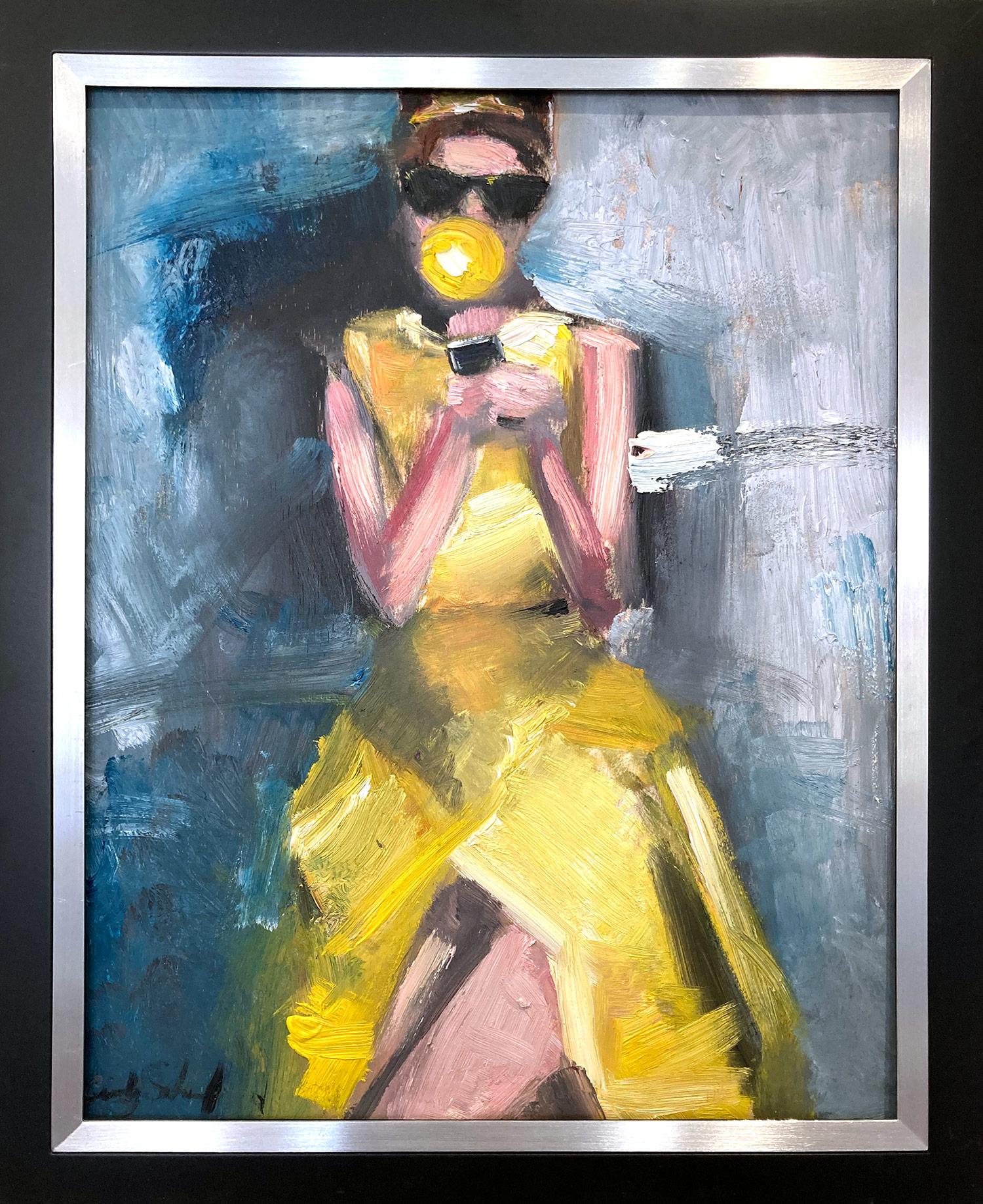 Cindy Shaoul Figurative Painting - "Yellow" Haute Couture Bubble Gum Impressionistic Oil Painting on Board 